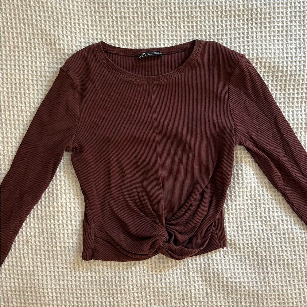 Zara Women's Burgundy Twist Front Crop Top